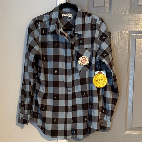 Magellan Outdoors and Shiner Blue and Black Flannel Button Down Shirt NWT - Picture 1 of 11